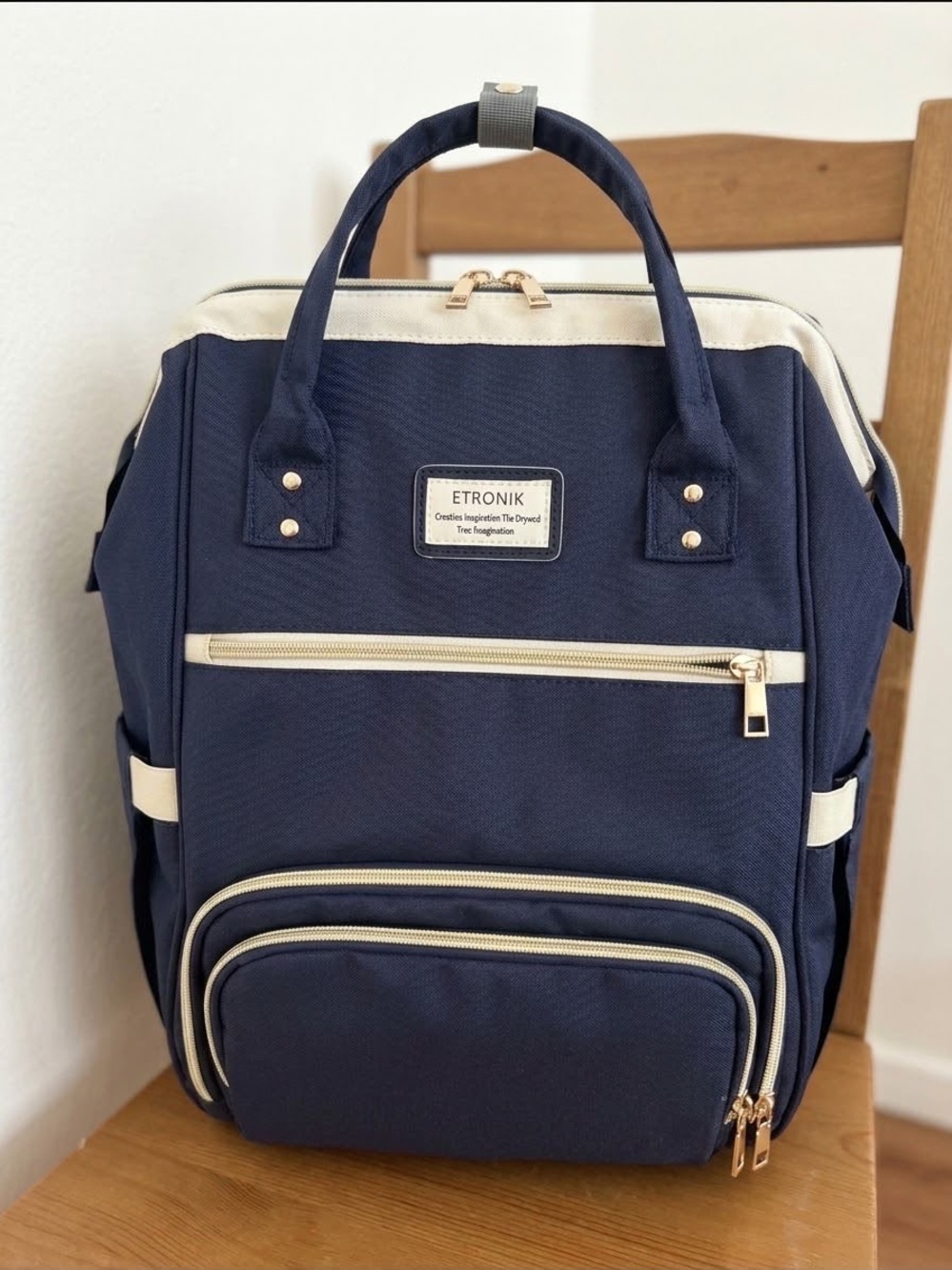 Etro Navy and Cream Structured Backpack Tote